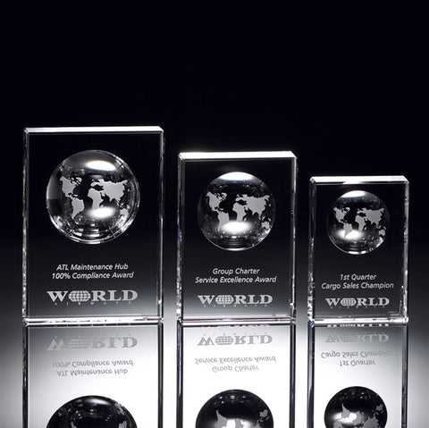 Solid Crystal Globe Block Award