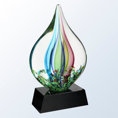 Coral Art Glass Award with Black Base