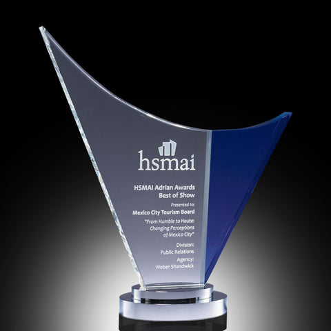 Blue Wave Crystal Award on Chrome Base