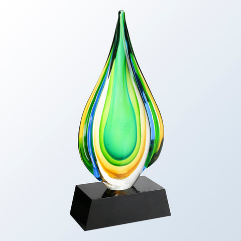 Rainforest Art Glass Award with Black Base