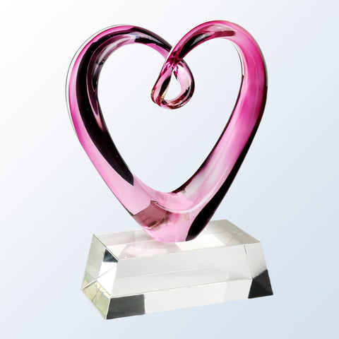 Compassionate Art Glass Heart Award with Crystal Base