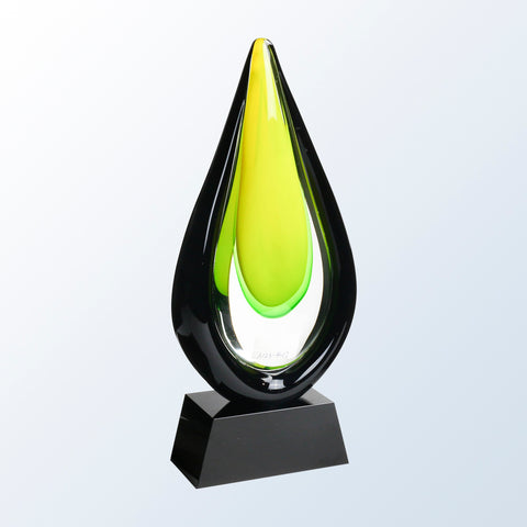 Goldfinch Art Glass Award with Black Base