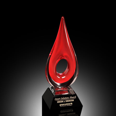 Teardrop Art Glass Award - Red
