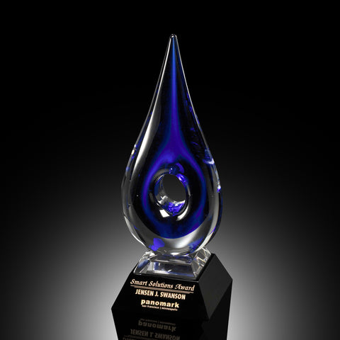 Teardrop Art Glass Award - Blue